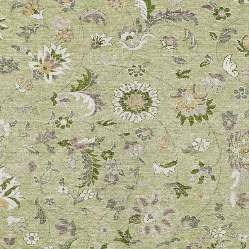 Artichoke Green Gray And Brown Floral Washable Indoor Outdoor Area Rug Photo 6