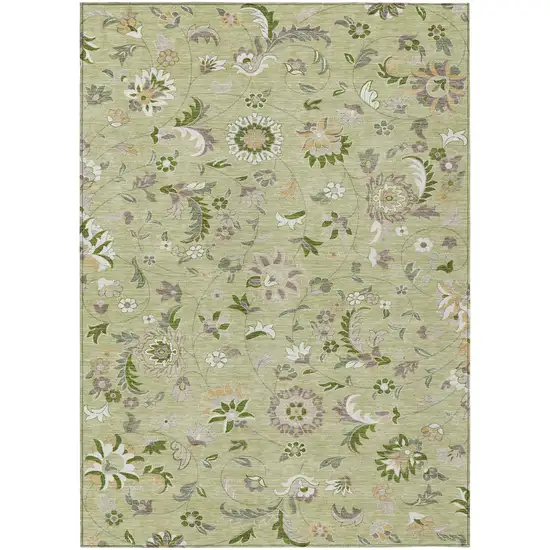 Artichoke Green Gray And Brown Floral Washable Indoor Outdoor Area Rug Photo 2