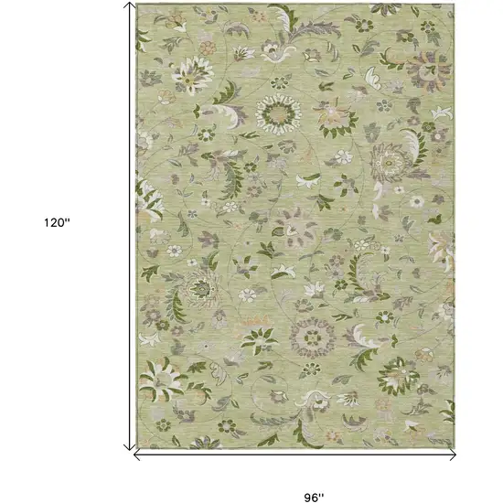 Artichoke Green Gray And Brown Floral Washable Indoor Outdoor Area Rug Photo 3