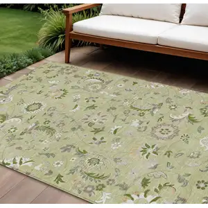 Photo of Artichoke Green Gray And Brown Floral Washable Indoor Outdoor Area Rug