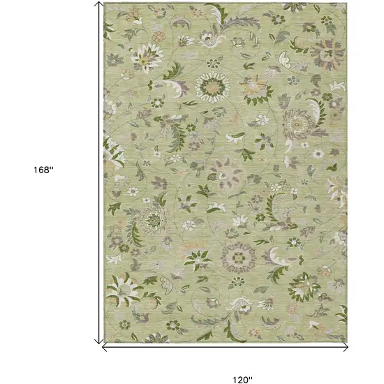 Artichoke Green Gray And Brown Floral Washable Indoor Outdoor Area Rug Photo 3