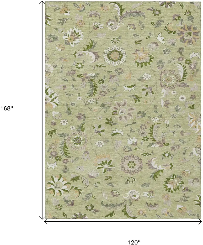 Artichoke Green Gray And Brown Floral Washable Indoor Outdoor Area Rug Photo 3