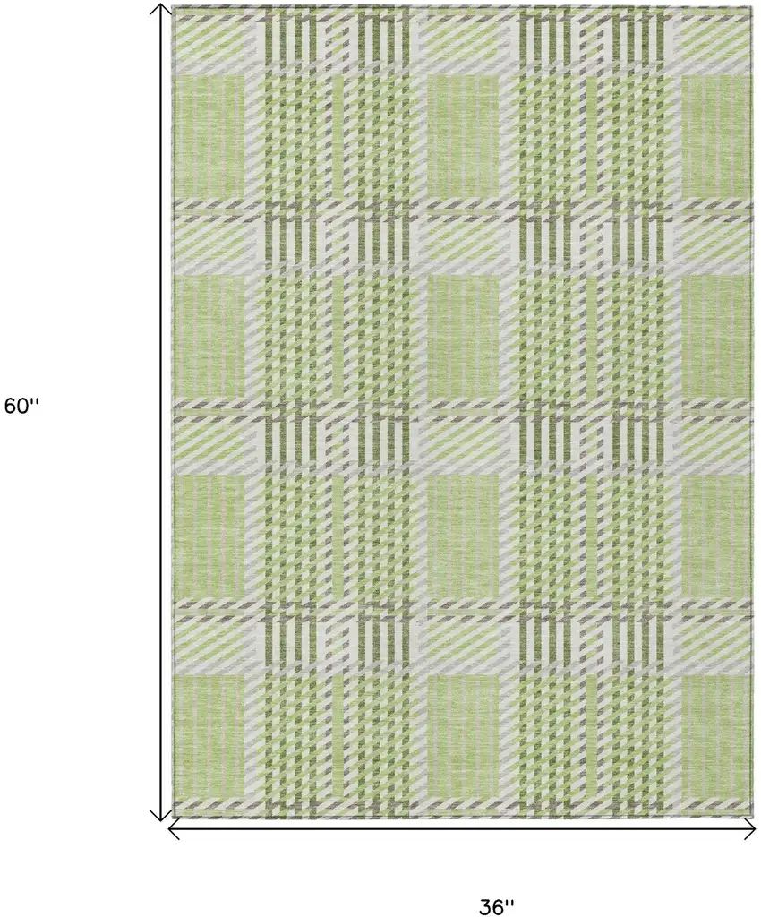 Artichoke Green Gray And Brown Plaid Washable Indoor Outdoor Area Rug Photo 3