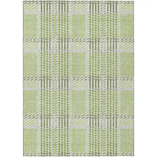 Artichoke Green Gray And Brown Plaid Washable Indoor Outdoor Area Rug Photo 2
