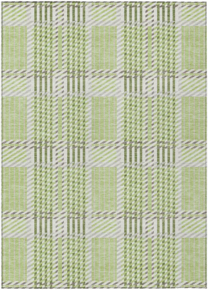 Artichoke Green Gray And Brown Plaid Washable Indoor Outdoor Area Rug Photo 2
