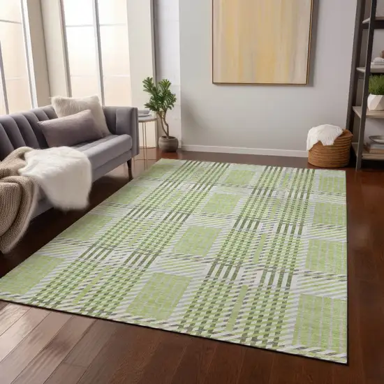 Artichoke Green Gray And Brown Plaid Washable Indoor Outdoor Area Rug Photo 9