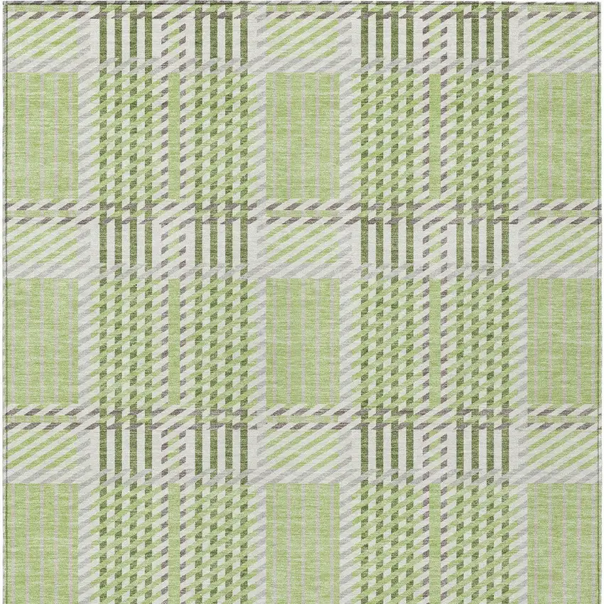 Artichoke Green Gray And Brown Plaid Washable Indoor Outdoor Area Rug Photo 7