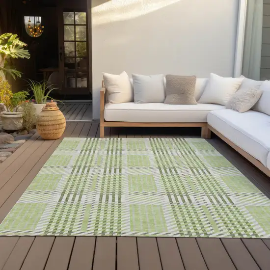 Artichoke Green Gray And Brown Plaid Washable Indoor Outdoor Area Rug Photo 8
