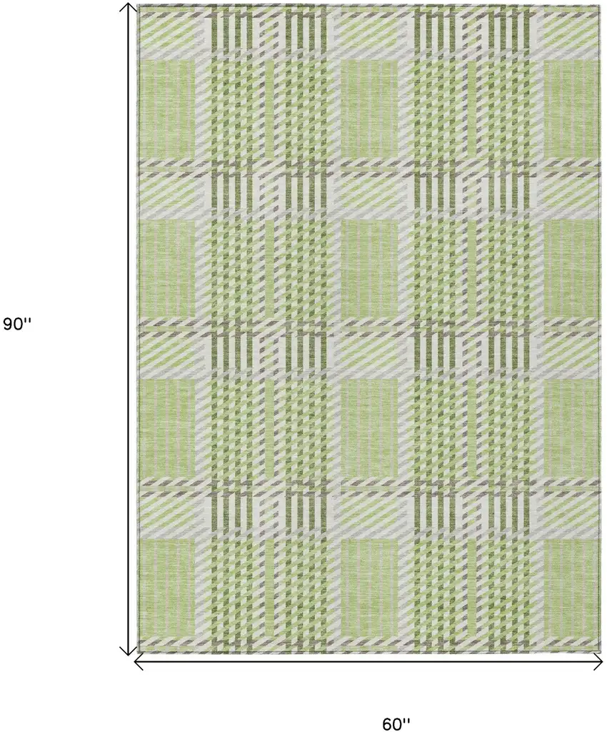 Artichoke Green Gray And Brown Plaid Washable Indoor Outdoor Area Rug Photo 3