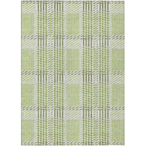Photo of Artichoke Green Gray And Brown Plaid Washable Indoor Outdoor Area Rug