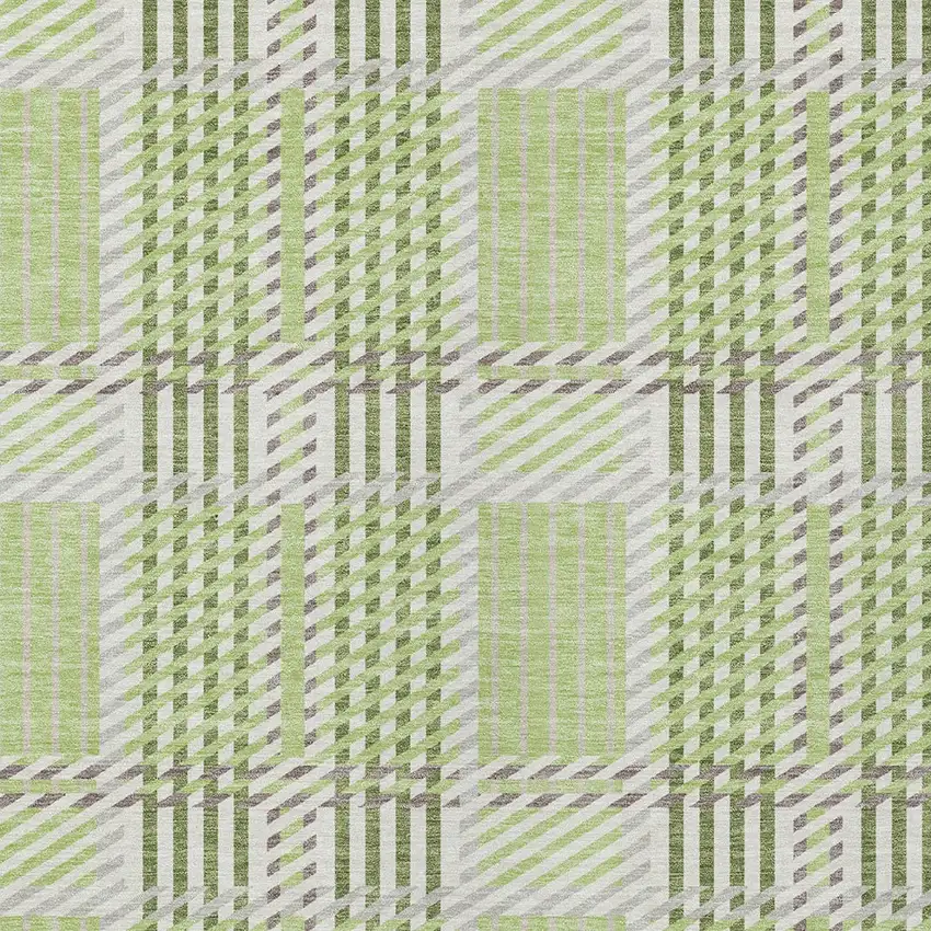 Artichoke Green Gray And Brown Plaid Washable Indoor Outdoor Area Rug Photo 5