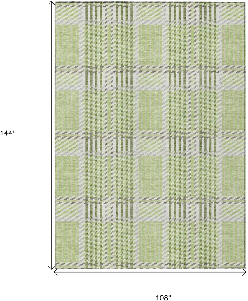 Artichoke Green Gray And Brown Plaid Washable Indoor Outdoor Area Rug Photo 3