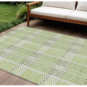Photo of Artichoke Green Gray And Brown Plaid Washable Indoor Outdoor Area Rug