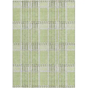 Photo of Artichoke Green Gray And Brown Plaid Washable Indoor Outdoor Area Rug