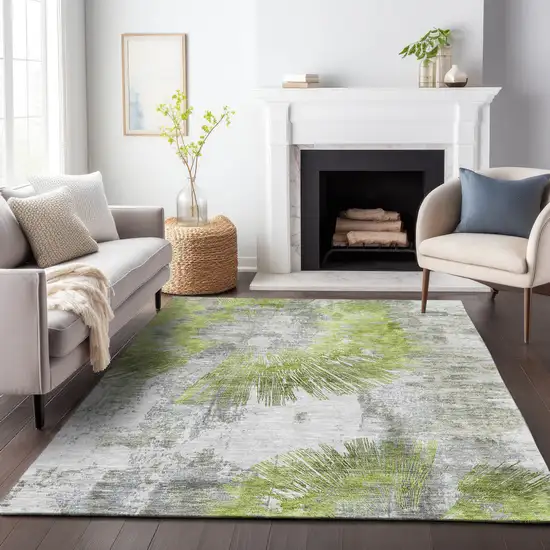 Artichoke Green Gray And Charcoal Abstract Washable Indoor Outdoor Area Rug Photo 7