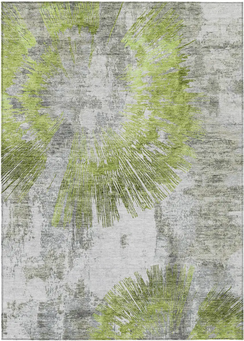 Artichoke Green Gray And Charcoal Abstract Washable Indoor Outdoor Area Rug Photo 2