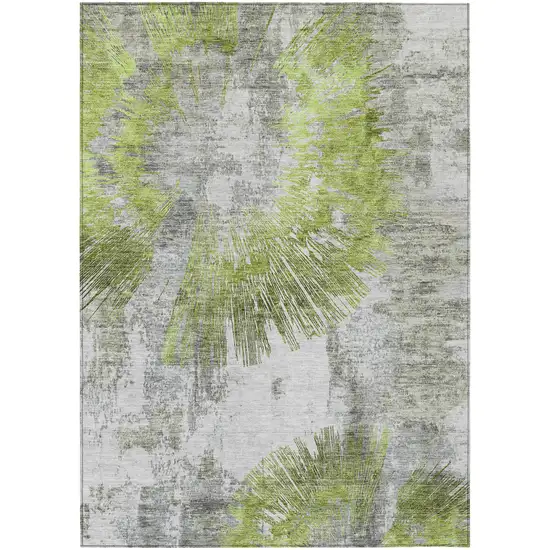Artichoke Green Gray And Charcoal Abstract Washable Indoor Outdoor Area Rug Photo 2