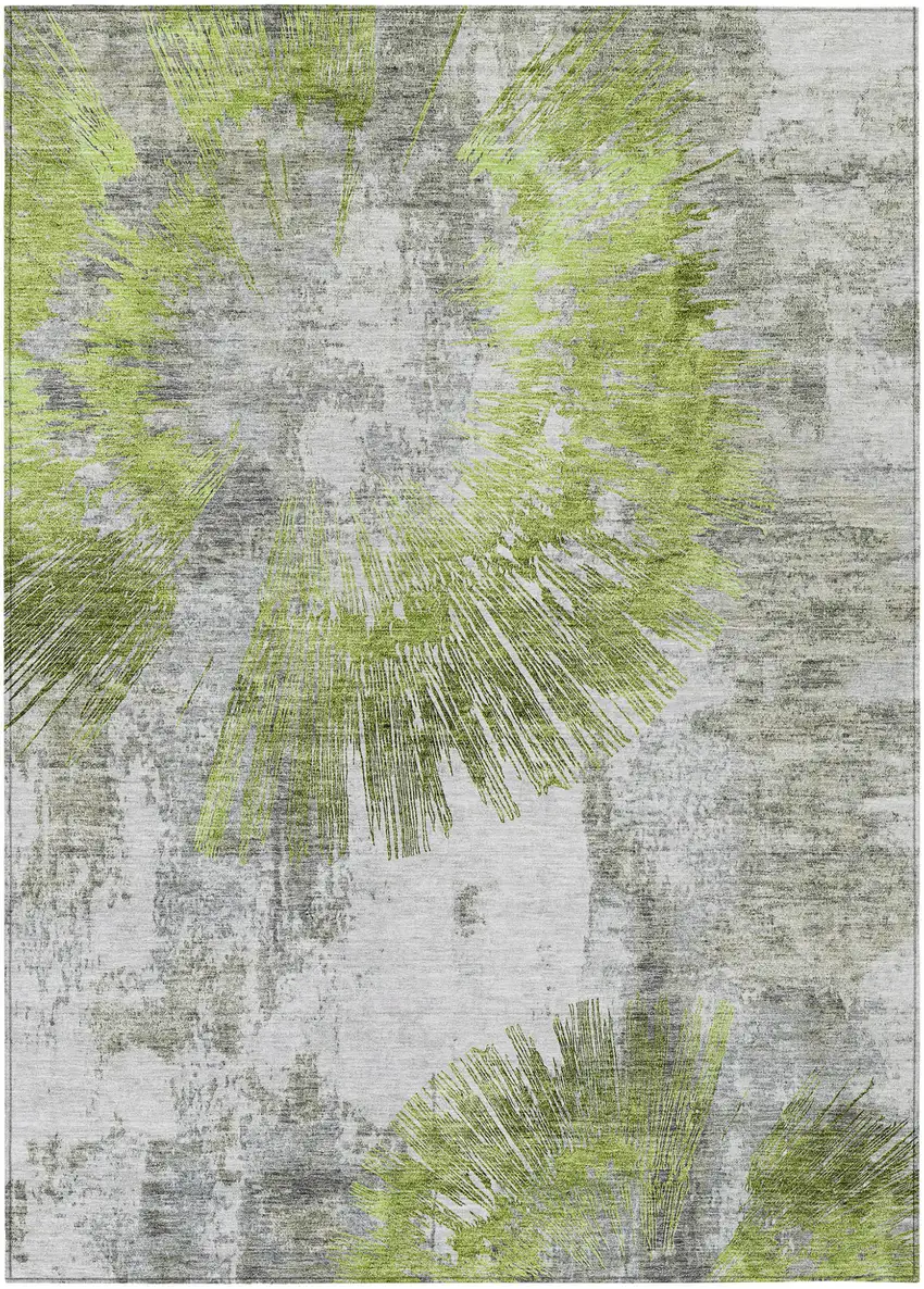 Artichoke Green Gray And Charcoal Abstract Washable Indoor Outdoor Area Rug Photo 2