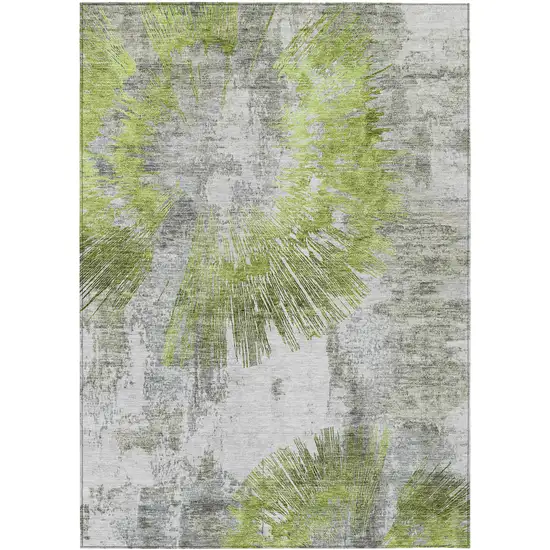 Artichoke Green Gray And Charcoal Abstract Washable Indoor Outdoor Area Rug Photo 2