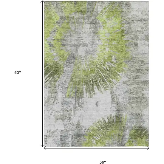 Artichoke Green Gray And Charcoal Abstract Washable Indoor Outdoor Area Rug Photo 6