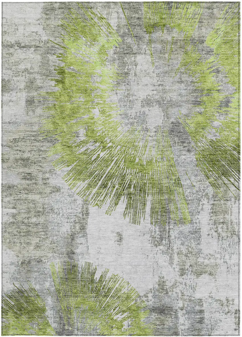 Artichoke Green Gray And Charcoal Abstract Washable Indoor Outdoor Area Rug Photo 5