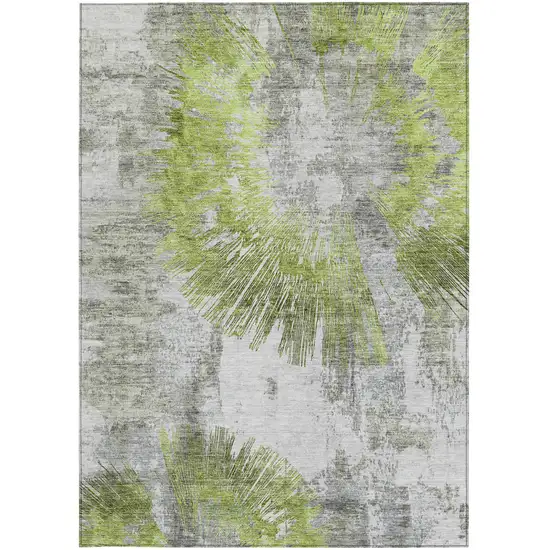 Artichoke Green Gray And Charcoal Abstract Washable Indoor Outdoor Area Rug Photo 5