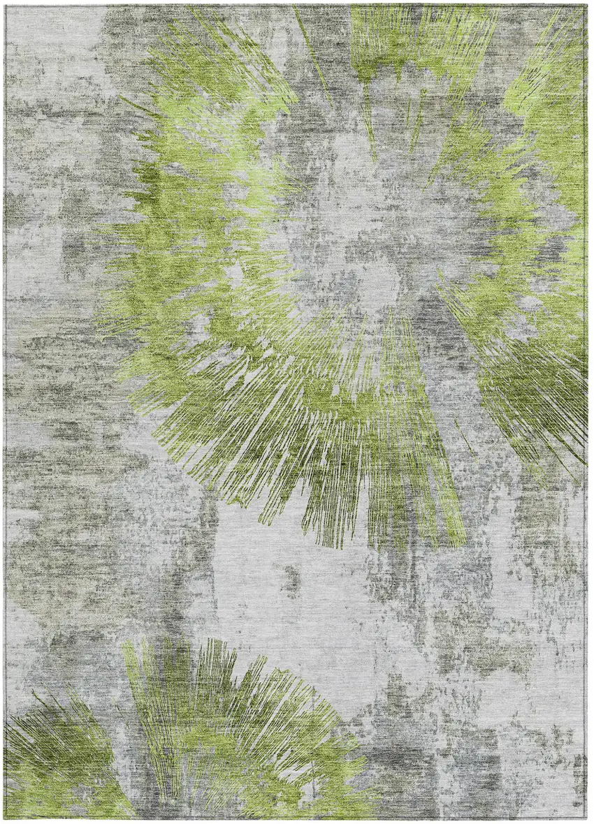 Artichoke Green Gray And Charcoal Abstract Washable Indoor Outdoor Area Rug Photo 5
