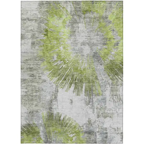 Artichoke Green Gray And Charcoal Abstract Washable Indoor Outdoor Area Rug Photo 5