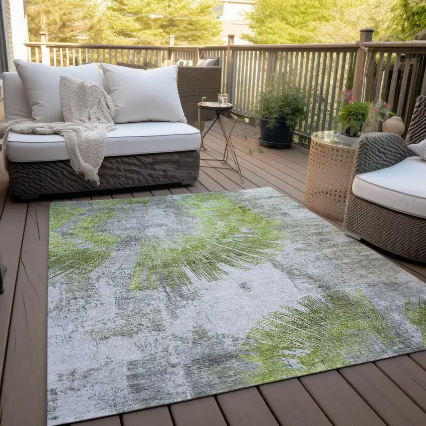 Artichoke Green Gray And Charcoal Abstract Washable Indoor Outdoor Area Rug Photo 6