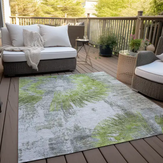 Artichoke Green Gray And Charcoal Abstract Washable Indoor Outdoor Area Rug Photo 6