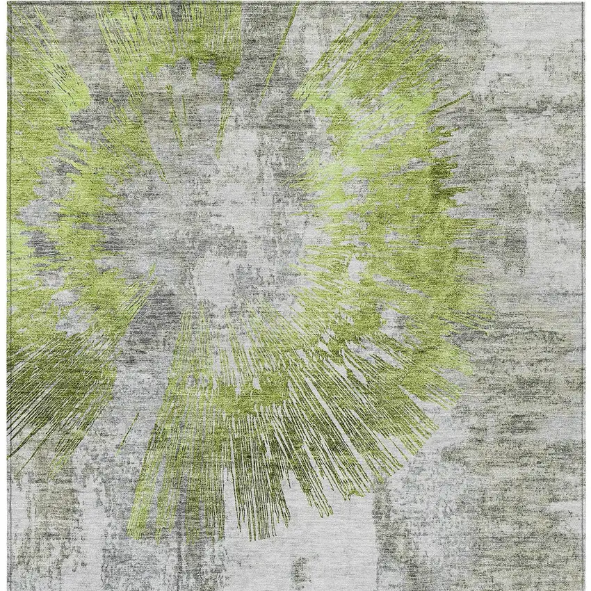 Artichoke Green Gray And Charcoal Abstract Washable Indoor Outdoor Area Rug Photo 5