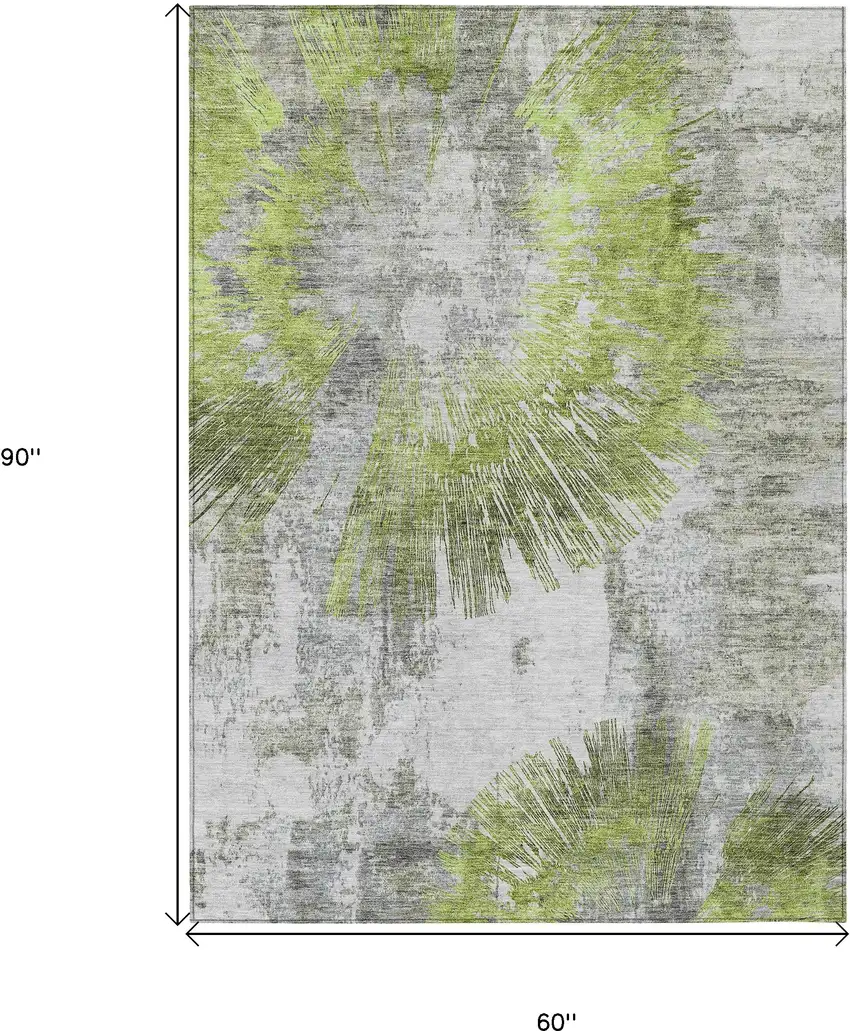 Artichoke Green Gray And Charcoal Abstract Washable Indoor Outdoor Area Rug Photo 3