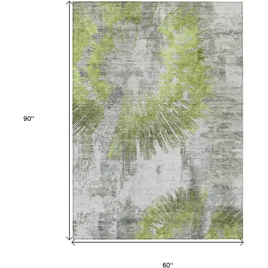 Artichoke Green Gray And Charcoal Abstract Washable Indoor Outdoor Area Rug Photo 3
