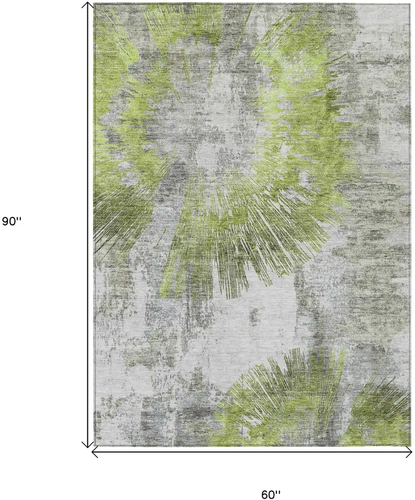 Artichoke Green Gray And Charcoal Abstract Washable Indoor Outdoor Area Rug Photo 3
