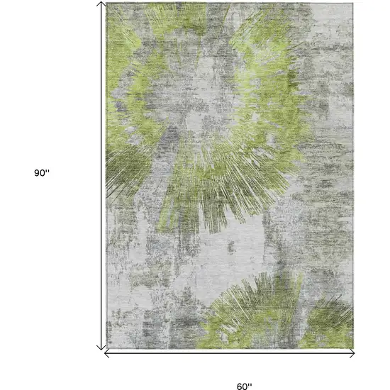 Artichoke Green Gray And Charcoal Abstract Washable Indoor Outdoor Area Rug Photo 3