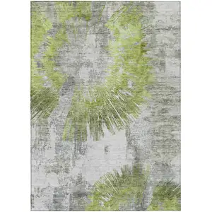 Photo of Artichoke Green Gray And Charcoal Abstract Washable Indoor Outdoor Area Rug