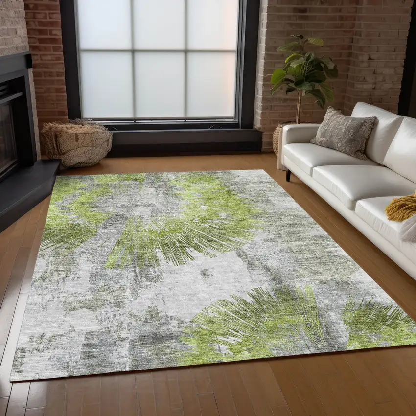 Artichoke Green Gray And Charcoal Abstract Washable Indoor Outdoor Area Rug Photo 9