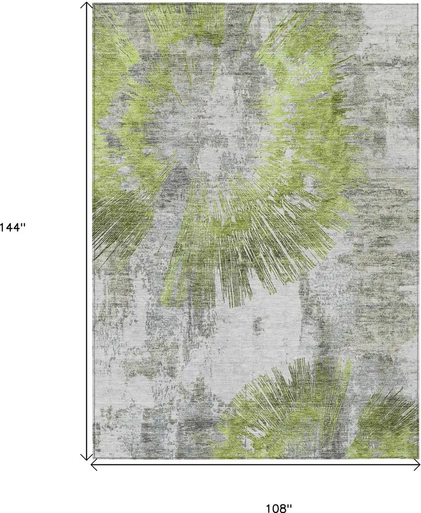 Artichoke Green Gray And Charcoal Abstract Washable Indoor Outdoor Area Rug Photo 3