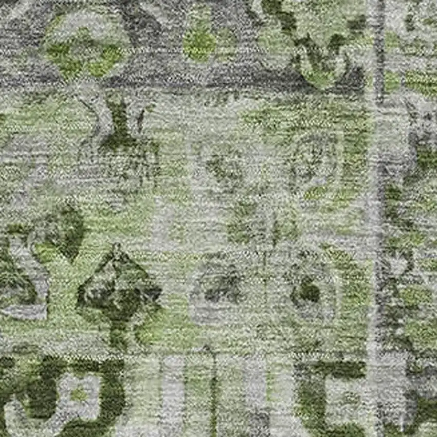 Artichoke Green Gray And Charcoal Floral Washable Area Rug With UV Protection Photo 2