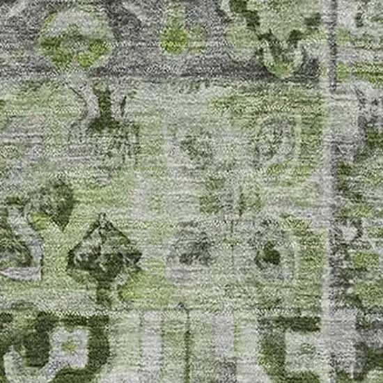 Artichoke Green Gray And Charcoal Floral Washable Area Rug With UV Protection Photo 2