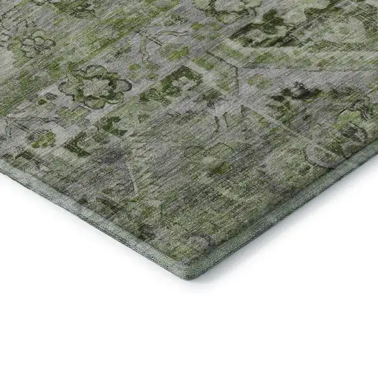 Artichoke Green Gray And Charcoal Floral Washable Area Rug With UV Protection Photo 7