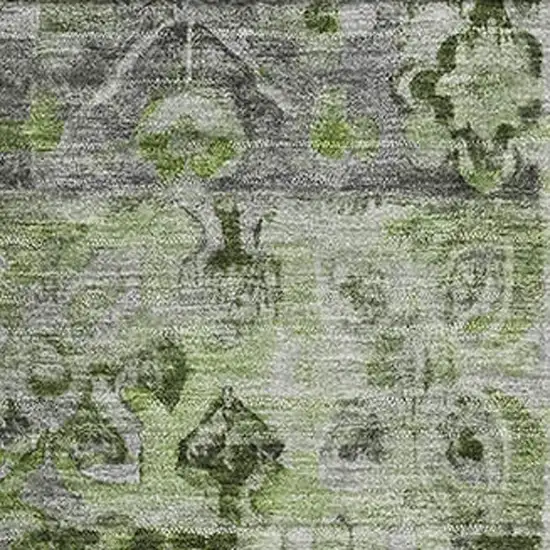 Artichoke Green Gray And Charcoal Floral Washable Area Rug With UV Protection Photo 2