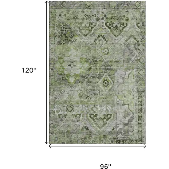 Artichoke Green Gray And Charcoal Floral Washable Area Rug With UV Protection Photo 6
