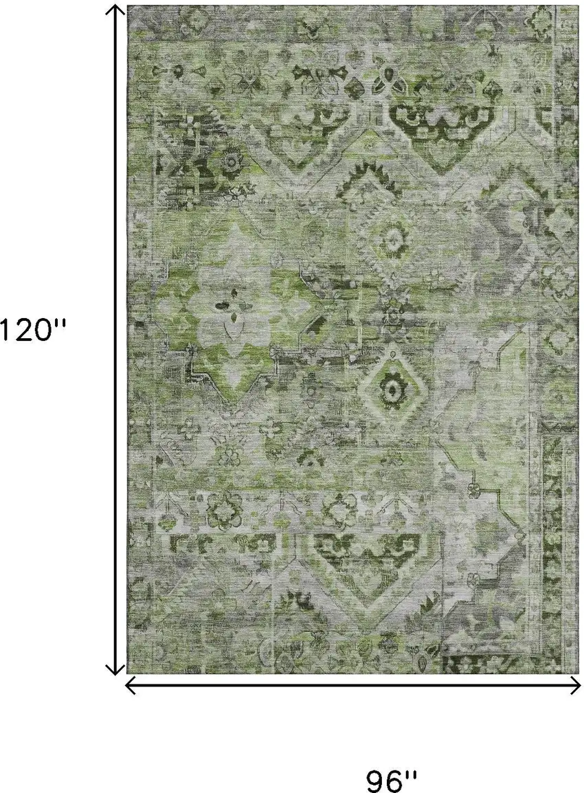 Artichoke Green Gray And Charcoal Floral Washable Area Rug With UV Protection Photo 6