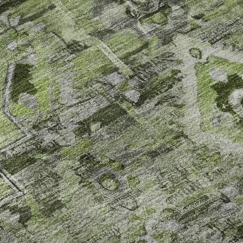 Artichoke Green Gray And Charcoal Floral Washable Area Rug With UV Protection Photo 9