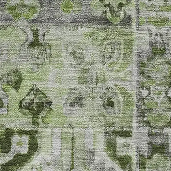 Artichoke Green Gray And Charcoal Floral Washable Area Rug With UV Protection Photo 2