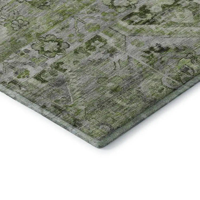 Artichoke Green Gray And Charcoal Floral Washable Area Rug With UV Protection Photo 7