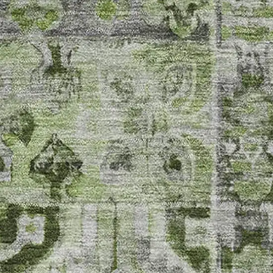 Artichoke Green Gray And Charcoal Floral Washable Area Rug With UV Protection Photo 2