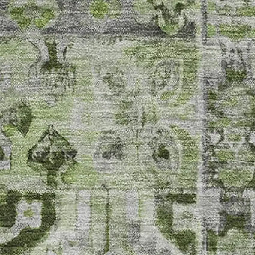 Artichoke Green Gray And Charcoal Floral Washable Area Rug With UV Protection Photo 2