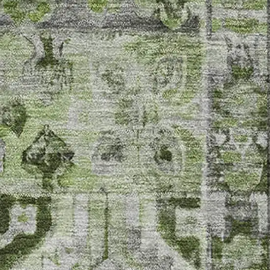 Artichoke Green Gray And Charcoal Floral Washable Area Rug With UV Protection Photo 2
